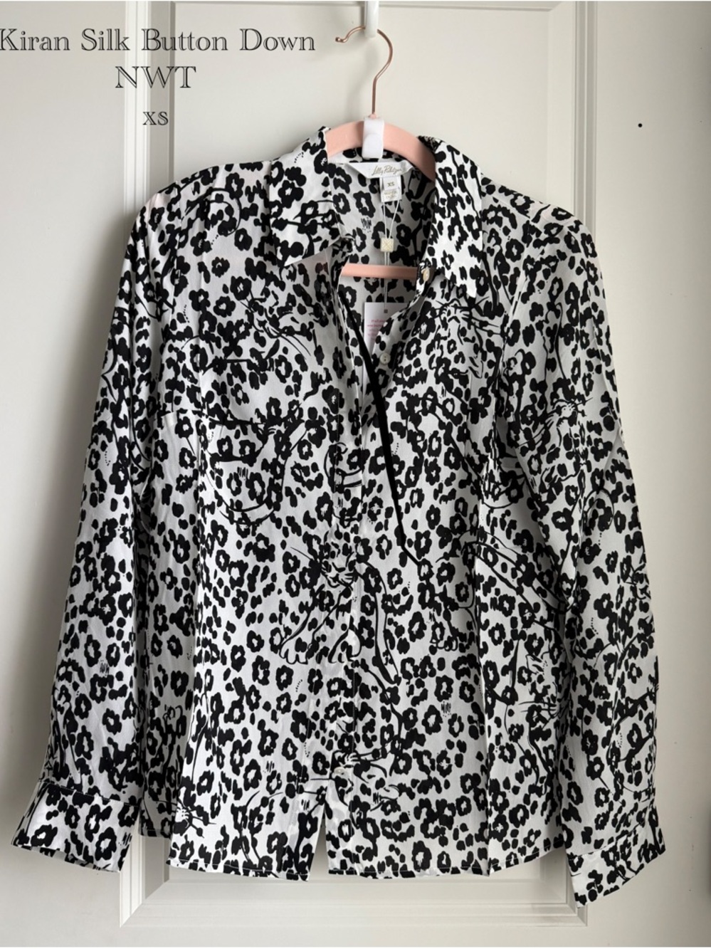 Lilly Pulitzer Black and White Kiran Silk Button-Down Top